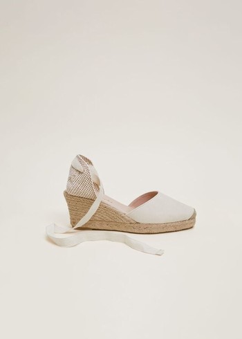 Phase Eight Suede Tie Espadrille Flats White Australia | TX2103549